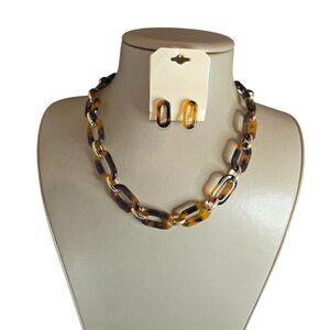Jenna Enamel Link Necklace Set Gold Plated Brown NWT